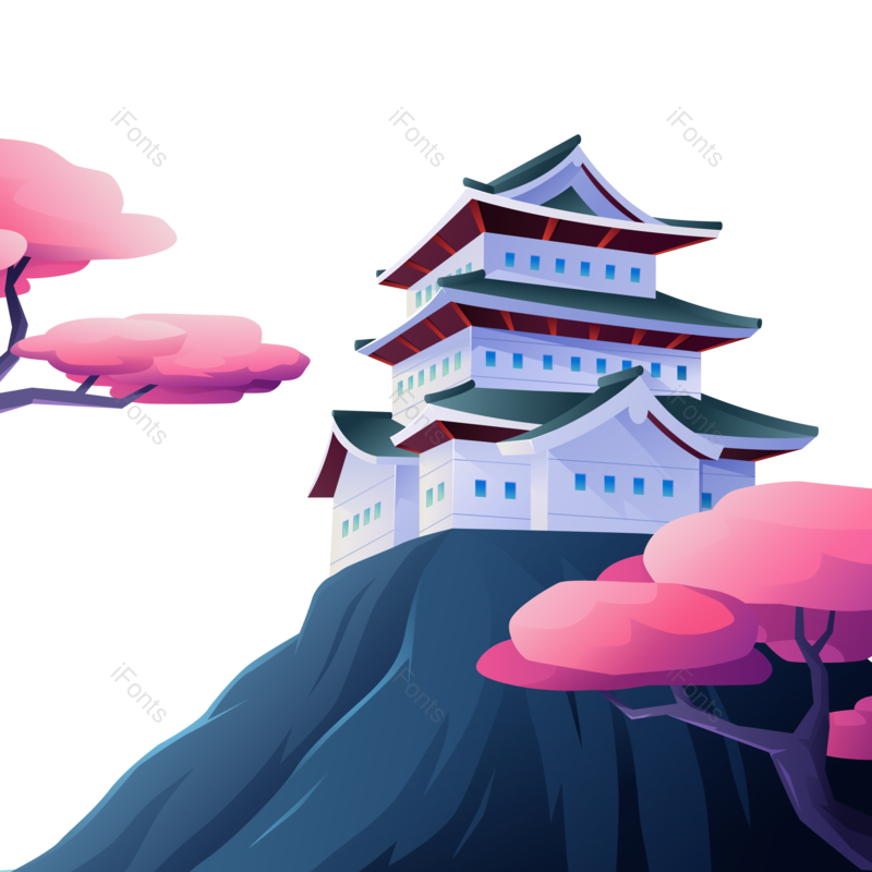 插画图片,素材元素,城堡PNG,春季免抠素材